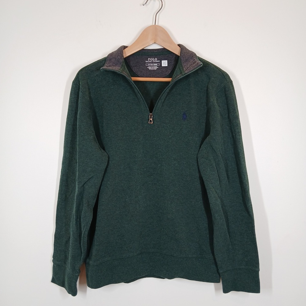 Polo Ralph Lauren Pullover Men S Green Cotton Blend Quarter Zip Preppy Casual